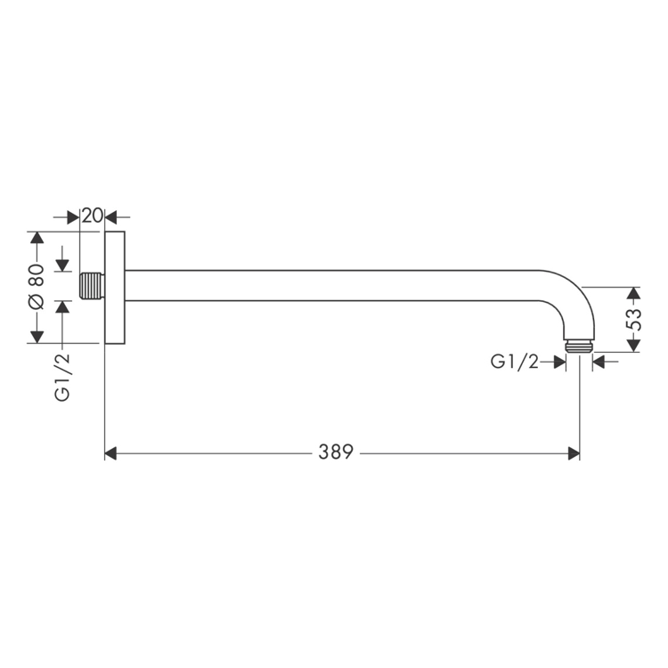 Mynd af Hansgrohe sturturör 90° 389mm Matt svart