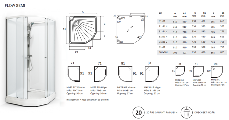 Mynd af Macro Design Flow Semi sturtuklefi vinstri 91x71