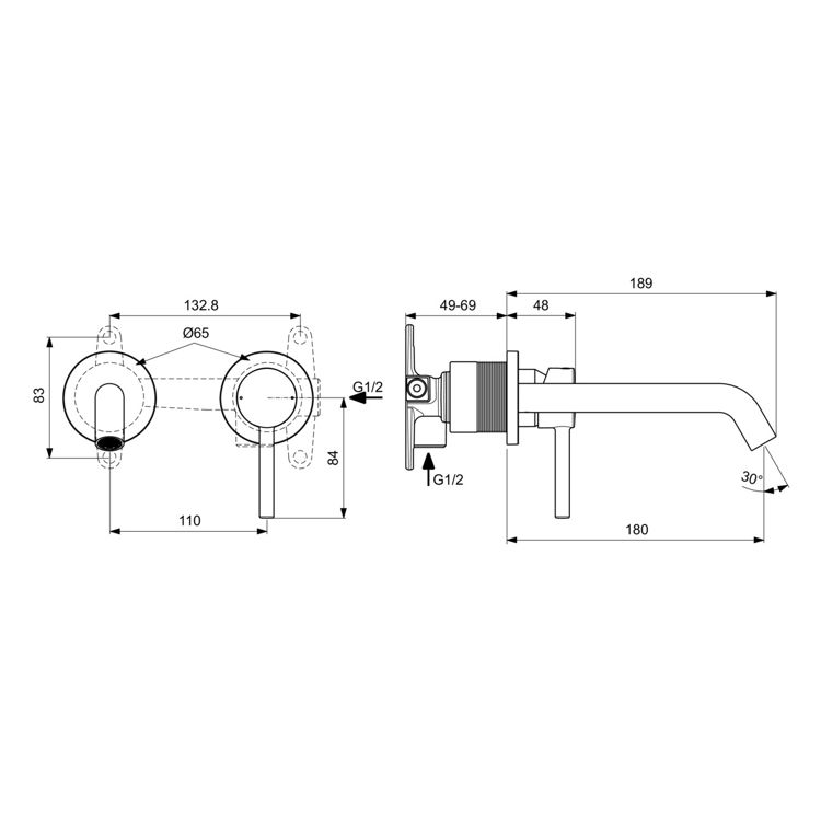 Mynd af Ideal Standard CERALINE innb. handl. vegg + A1313NU grunnur  Svart Matt