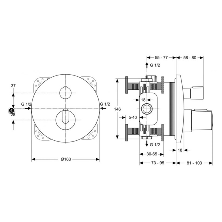 Mynd af Ideal Standard Ceratherm 100 Innbyggt Sett Króm