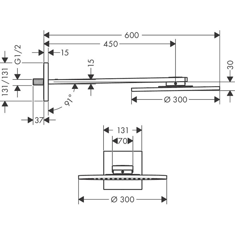 Mynd af AXOR ShowerSolutions sturtuhaus Ø300mm í vegg Króm
