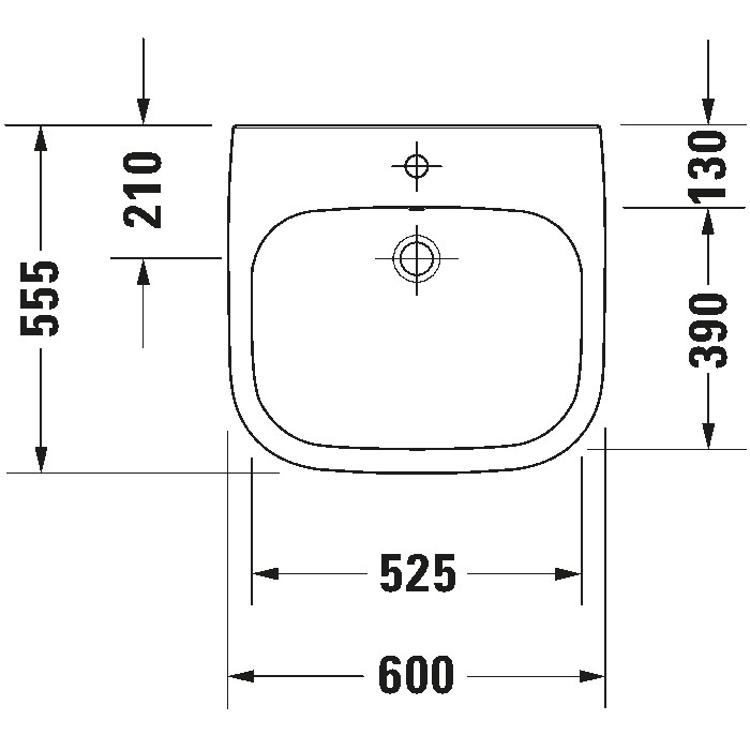 Mynd af Duravit D-Code vegghengd handlaug f. fatlaða 600x555mm