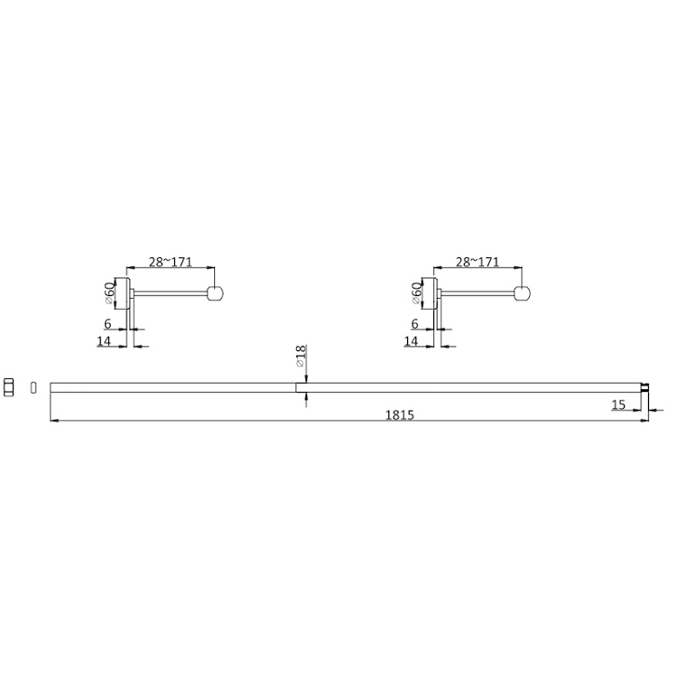 Mynd af Burlington sturtustöng 180cm Burstað nikkel