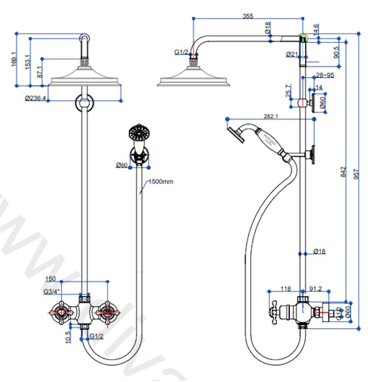 Mynd af Burlington Eden Thermostatic sturtusett Ø236mm Króm