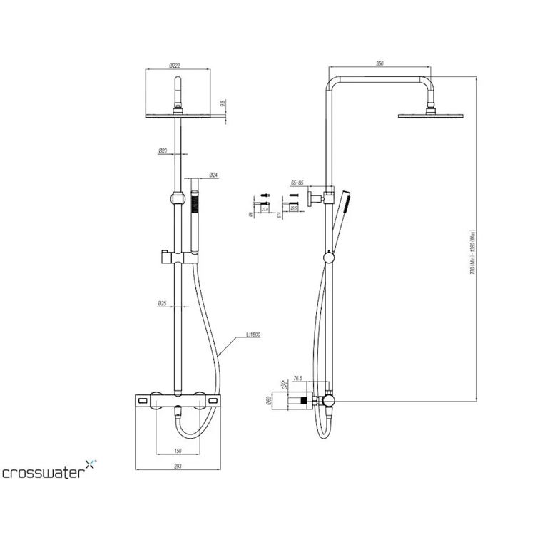 Mynd af Crosswater Multifunction sturtusett m. handsturtu Burstað brass