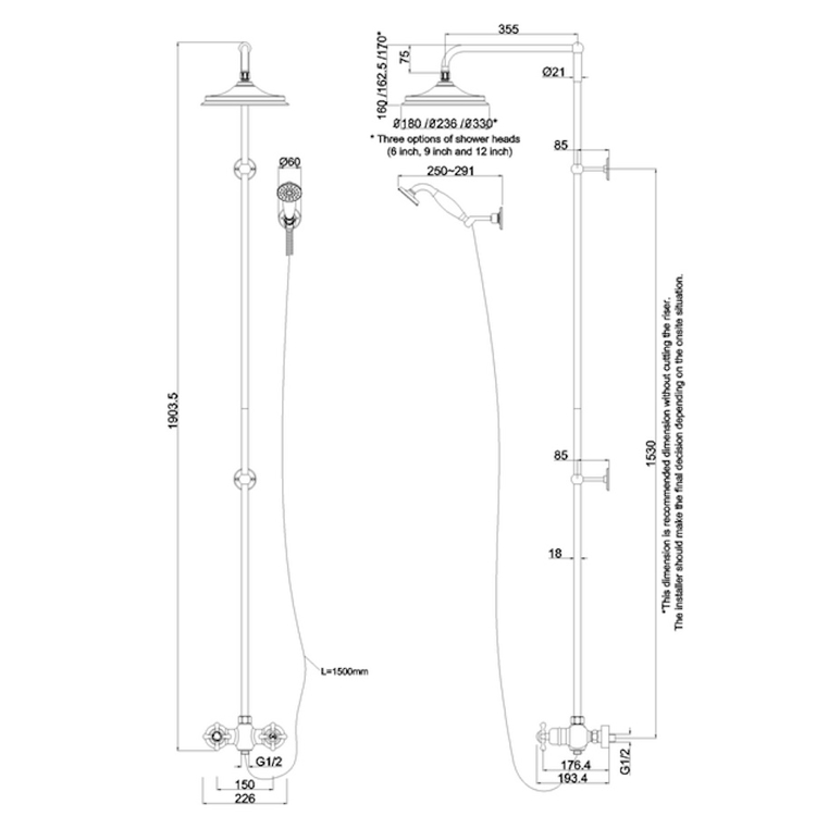 Mynd af Burlington Eden Thermostatic sturtusett Ø236mm Króm