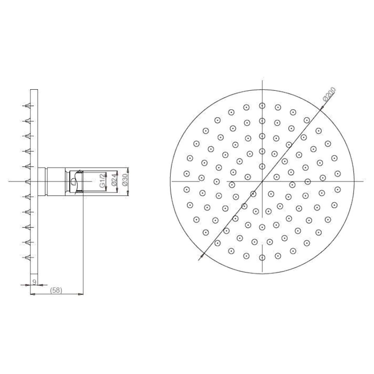 Mynd af Crosswater MPRO sturtuhaus Ø200mm Burstað brass