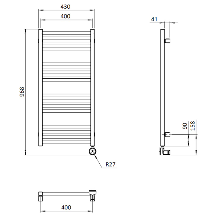 Mynd af Crosswater MPRO handklæðaofn rafmagns 430x900mm Burstað brass