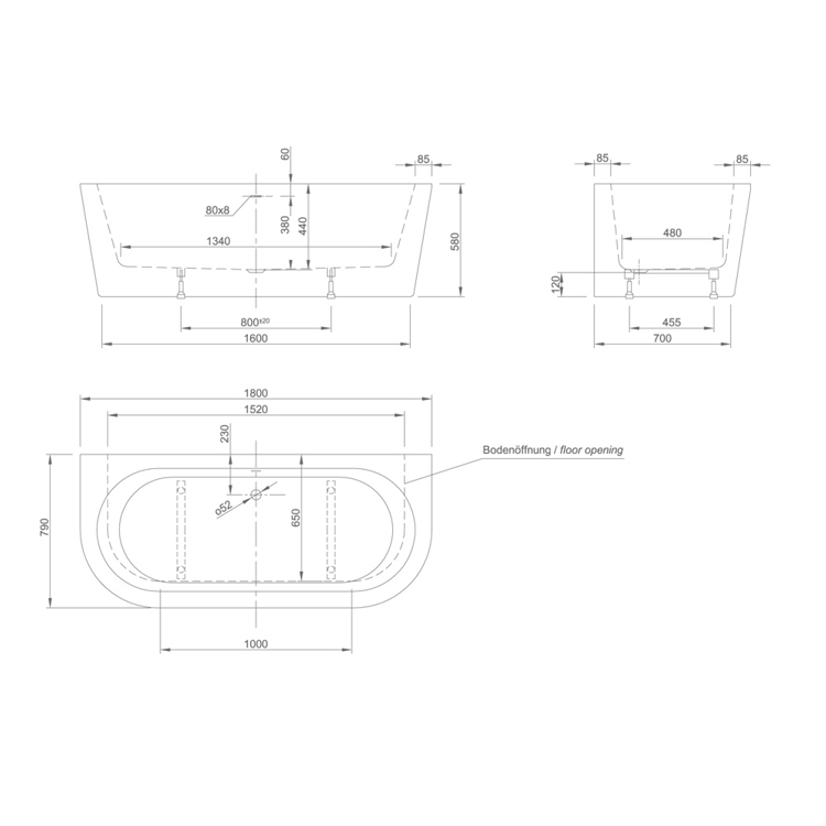 Mynd af Knief Wall baðkar 1800x800x600mm Hvítur